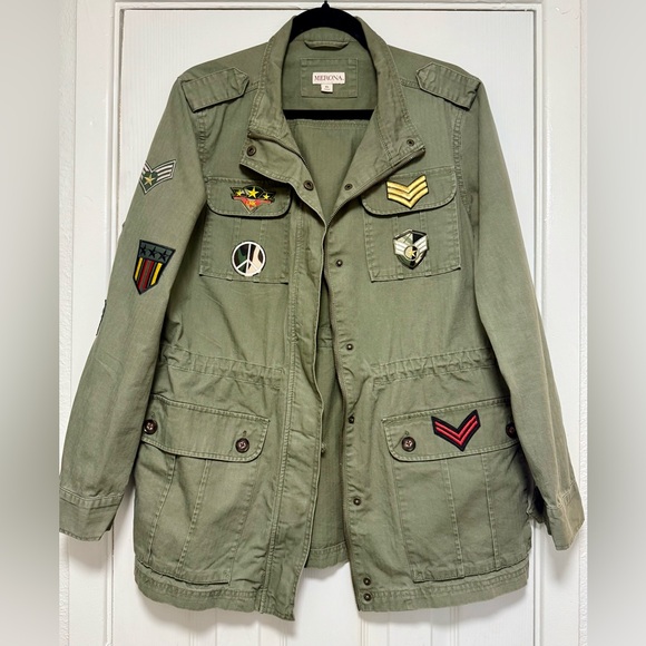 Merona Olive Green Military Jacket with Patches - Picture 2 of 10